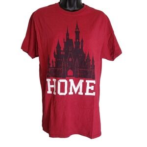 Disney Castle Home T-Shirt Graphic Print Short Sleeve Top‎ Red Unisex Size M